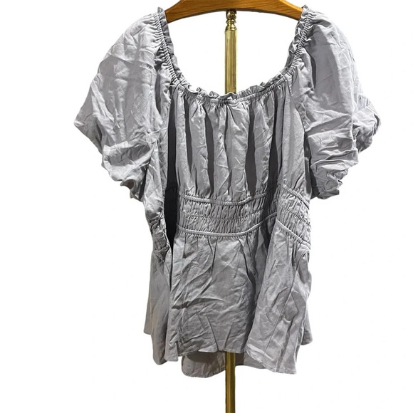 TORRID ~ Grey Peasant Top with Smocked Middle and Puff Sleeves Linen Blend - Picture 7 of 11